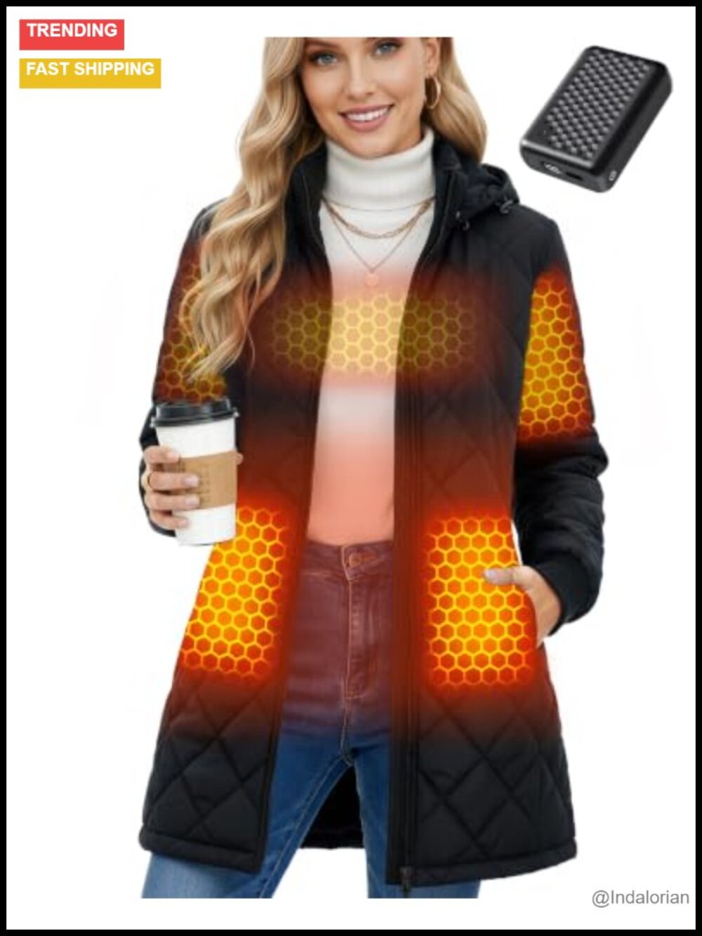 Graphene Heated Jacket 6-Zone 18400mAh Battery Hooded Quilted